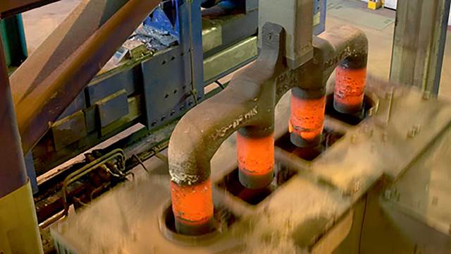 NRX induction heater preheating 170 mm anode stubs for smelter operations