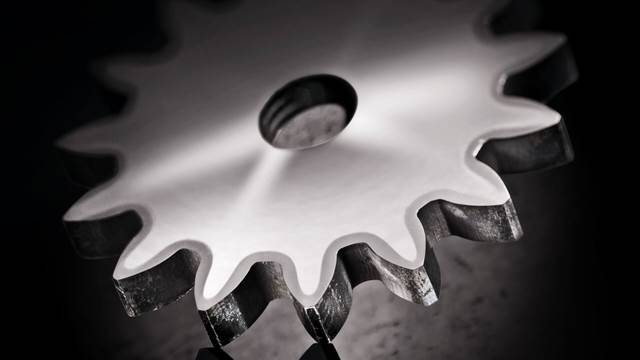 Close‑up of gear wheel after induction heating and hardening for superior wear resistance and durability