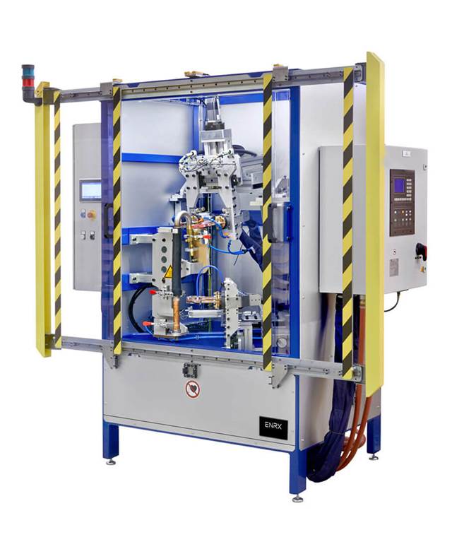 ENRX automatic induction brazing machine designed for brazing vibration absorbers in a protected industrial cell