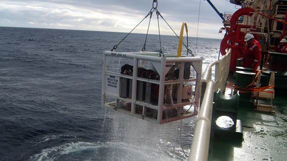 ENRX induction heating system being lowered for underwater hot‑tap welding in the North Sea
