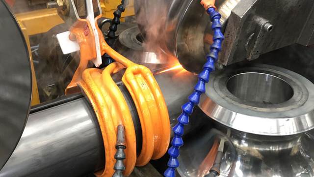 ENRX Weldac induction coil heating steel tube during longitudinal welding process