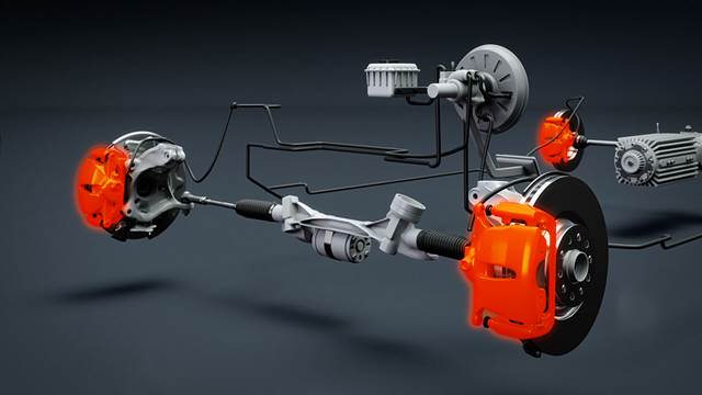Electric vehicle brake and suspension components where ENRX induction heating is used for hardening and tempering of brake calipers and related parts
