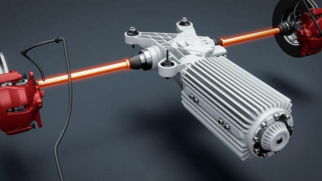 Electric vehicle drivetrain with drive shafts and motor housing where ENRX induction heating is used for hardening and welding of shaft components