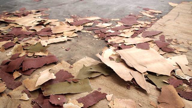 Paint and coating debris after induction heating coating removal during infrastructure maintenance