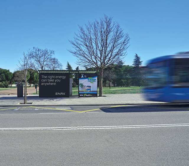ENRX Primove 100 kW inductive charging station at a Madrid bus stop enabling electric bus operation.
