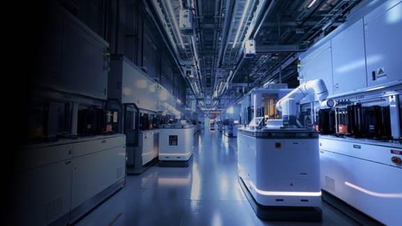 Illustrative image of an advanced cleanroom environment symbolizing ENRX contactless power supply technology for automated and sterile production settings