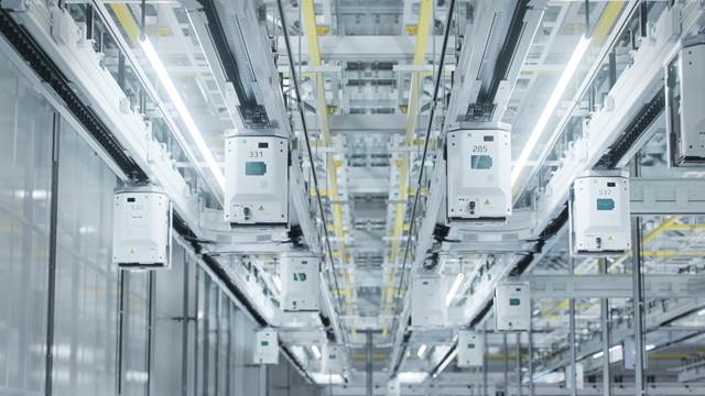 Contactless inductive power supply units operating in a cleanroom environment, enabling reliable energy transfer for automated systems