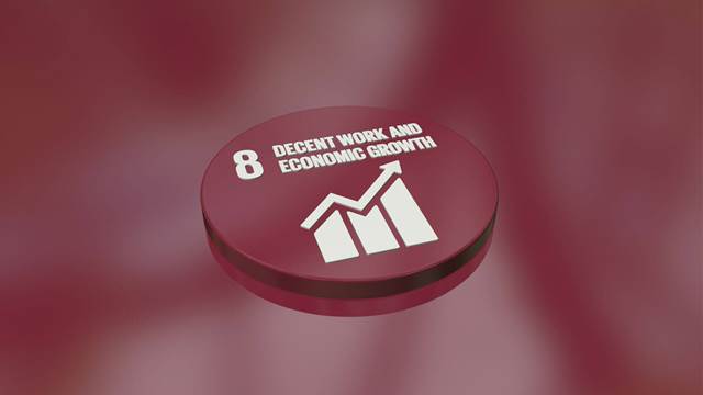 国連持続可能な開発目標（SDG）8のアイコン – 「働きがいも経済成長も」。誘導加熱を通じて公正な雇用と経済成長を促進するというENRXのコミットメントを表しています。