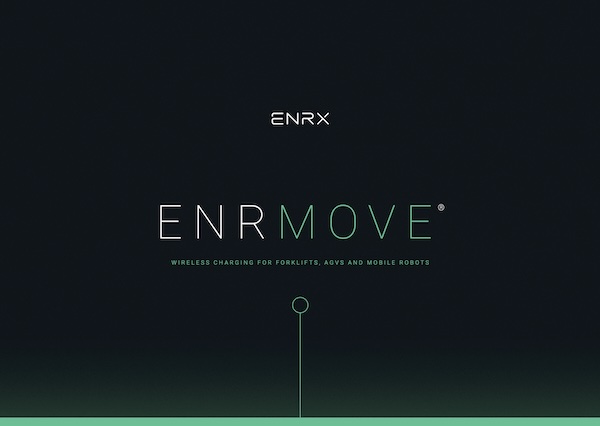 ENRX ENRMOVE brochure front page with wireless charging for forklifts, AGVs, and mobile robots