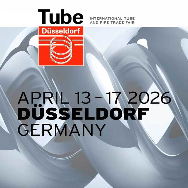 Official banner for Tube Düsseldorf 2026 — the International Tube and Pipe Trade Fair, taking place April 13–17, 2026 in Düsseldorf, Germany.