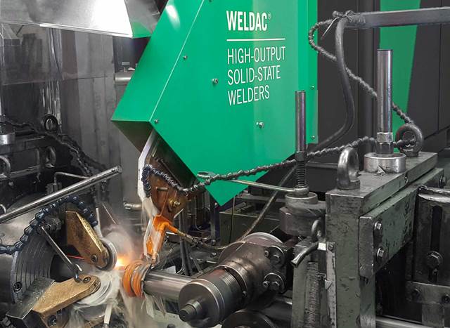 ENRX Weldac high-output induction tube welder in operation on a production line
