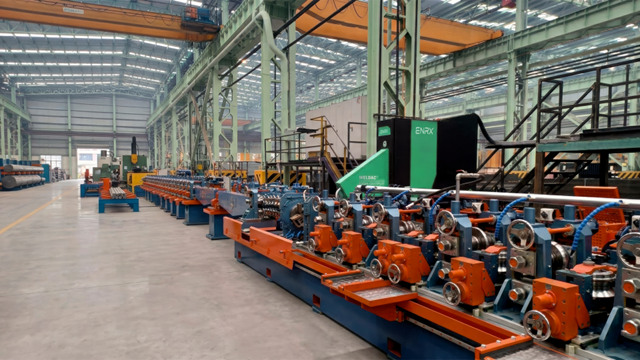 ENRX Weldac induction tube welding line installed in an industrial production facility
