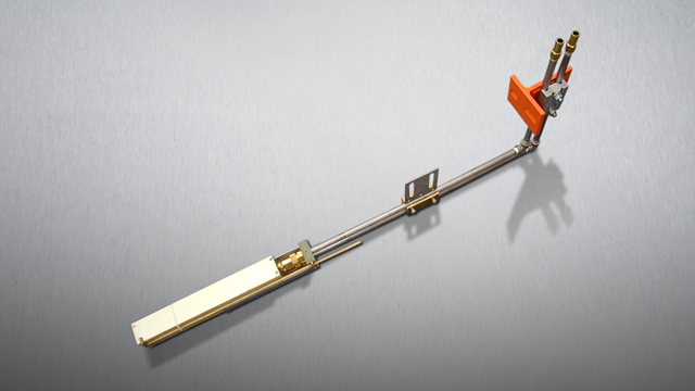 Impeder support system for high-frequency tube welding, featuring stainless-steel support tubes, adjustable brackets, and coolant manifolds for stable weld alignment.