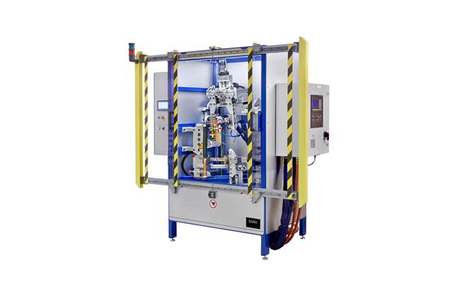 Máquina de soldadura fuerte por inducción automática ENRX para absorbedores de vibraciones con celda de trabajo protegida por seguridad