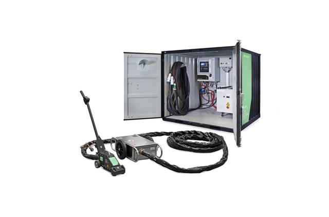 ENRX Terac induction deck straightening system with heating tools and containerized power unit.