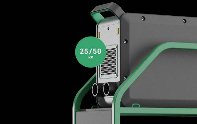 ENRX Ventac air-cooled induction heating system on green trolley, 25/50 kW power output.
