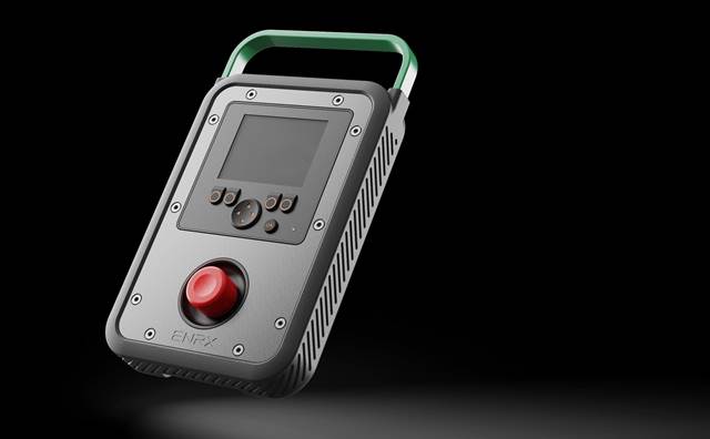 ENRX Ventac remote control unit with display and emergency stop button for induction heating system.