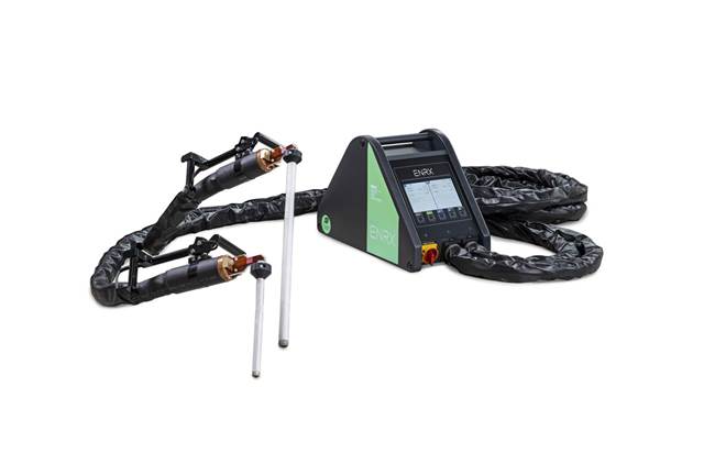 ENRX portable bolt heating equipment with dual induction heating tools connected to a compact control unit.