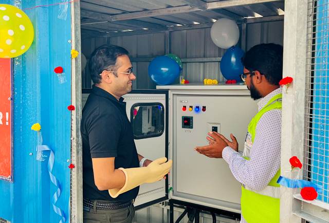 ENRX representative activating newly installed solar-powered system at the India facility.