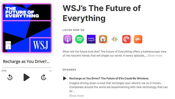 ENRX featured in WSJ The Future of Everything podcast discussing wireless EV charging technology