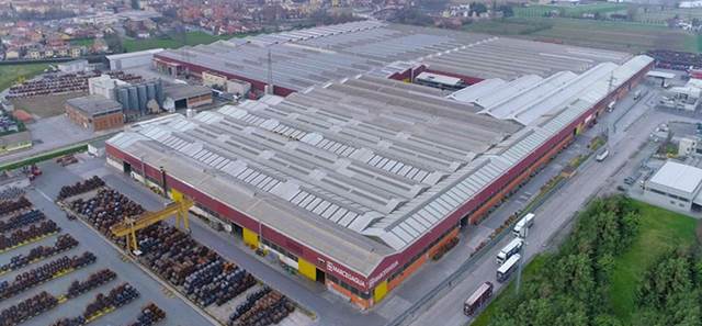 Aerial view of the Marcegaglia Casalmaggiore plant in Italy, where ENRX is delivering Weldac induction tube welding systems for steel production.